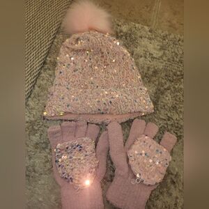 sparkly pink toque and gloves - teens?